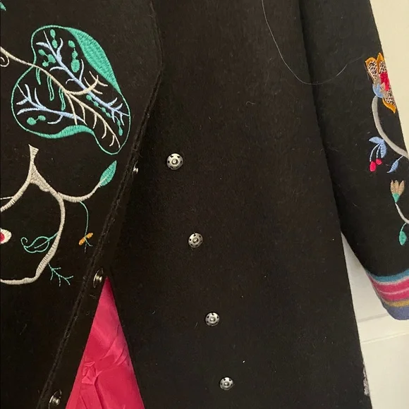 IVKO Black Wool Embroidered Hooded Coat.  Size 40. - Picture 5 of 15